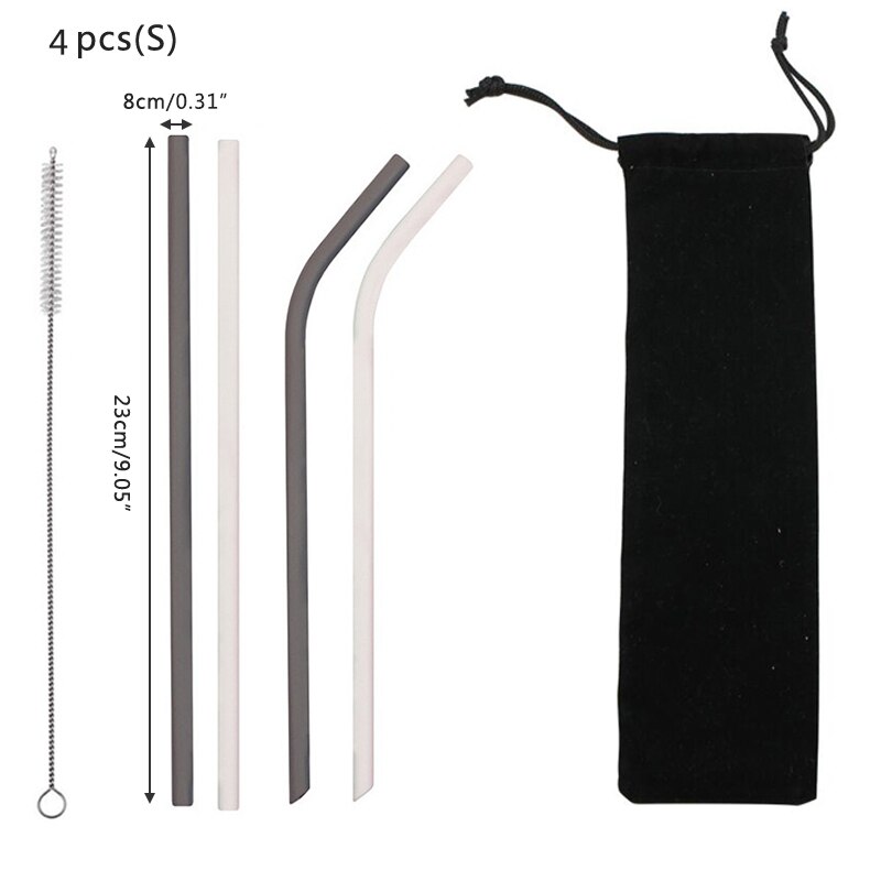 Food grade silicone straw drinking straws Reusable silicone straw FDA certification Environmental protection bar accessories: 4pcs small 03