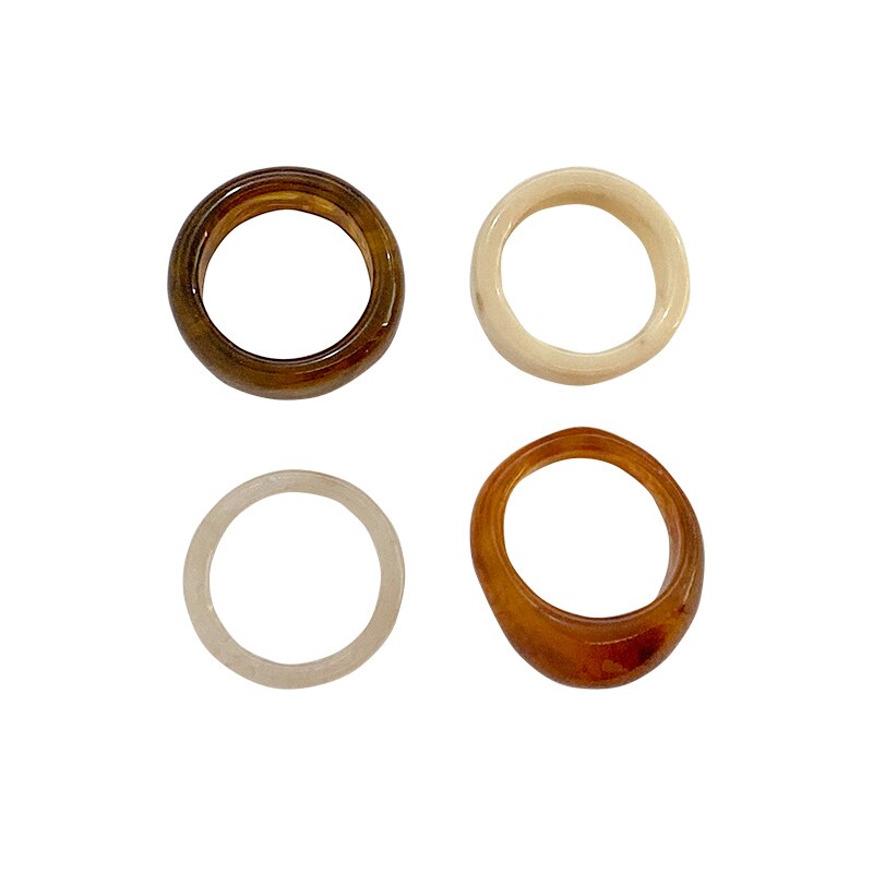 AOMU – ensemble de bagues en résine pour femmes, 4 pièces, rétro, Chic, léopard, acrylique, fête, empilées, bijoux, accessoires, ,