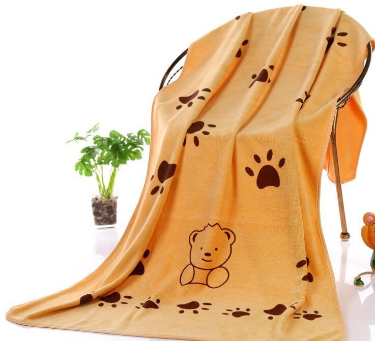 Toalla de perro de fibra de tamaño grande de 70x140cm, Toalla de baño para perros con absorción fuerte de agua para gatos y mascotas Golden Retriever Teddy General: Footprints Brown
