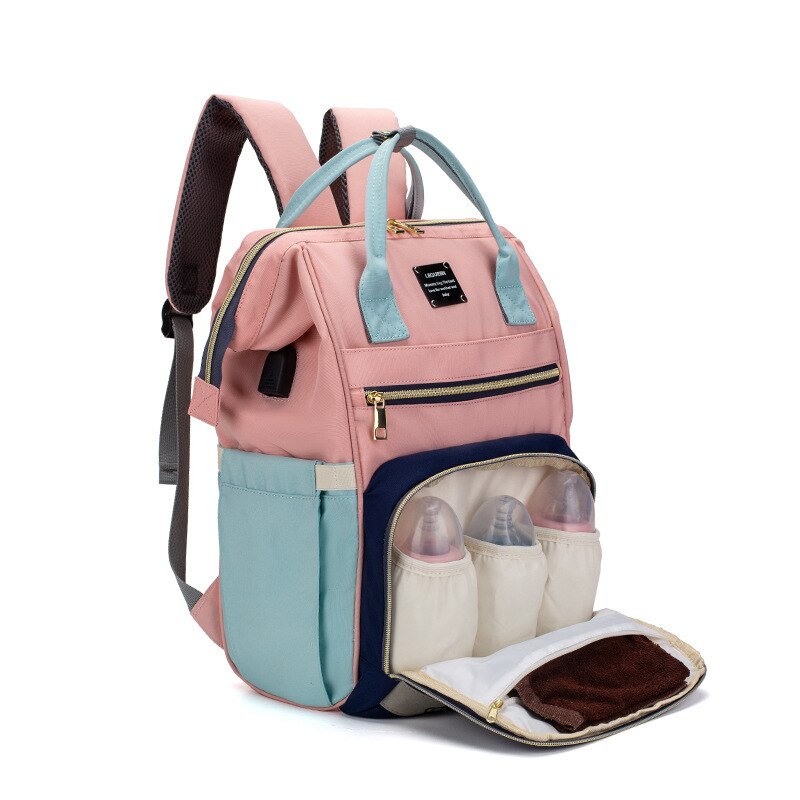 Lequeen USB Diaper Bag Nappy Bag With Diapers & Straps Large Capacity Maternity Bag Travel Backpack Waterproof