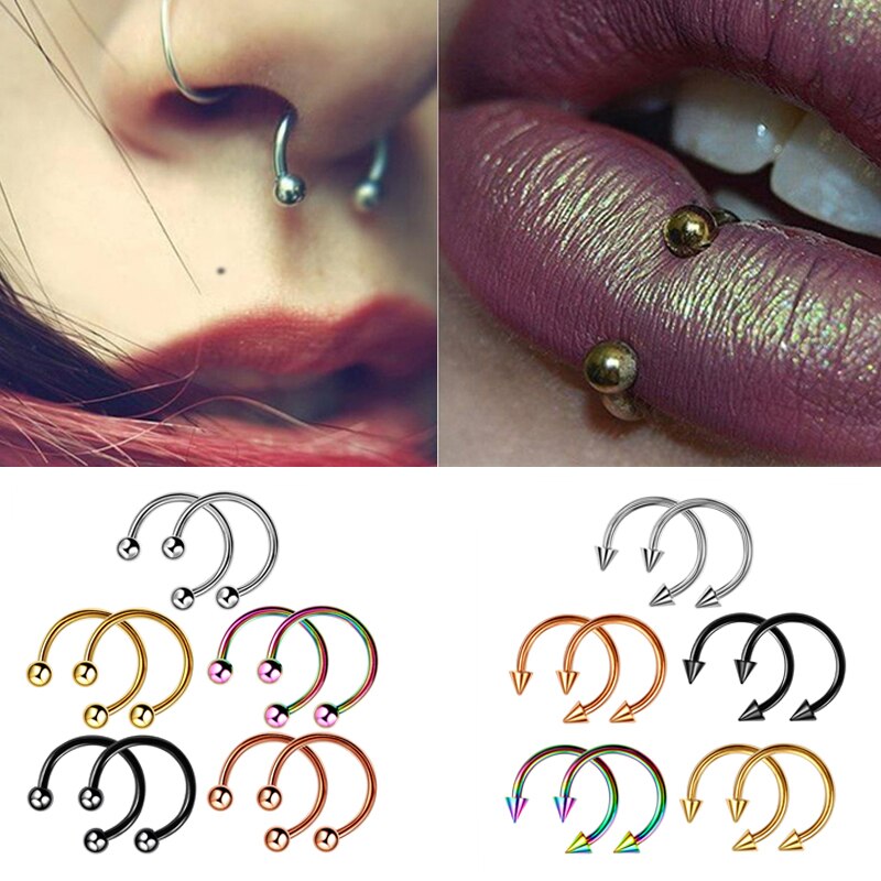 14Stck Kegel Spitze Hufeisen kreisförmig Septum Nase Ring Chirurgische Stahl Nippel Reifen Augenbraue Ohr durchbohren Körper Schmuck