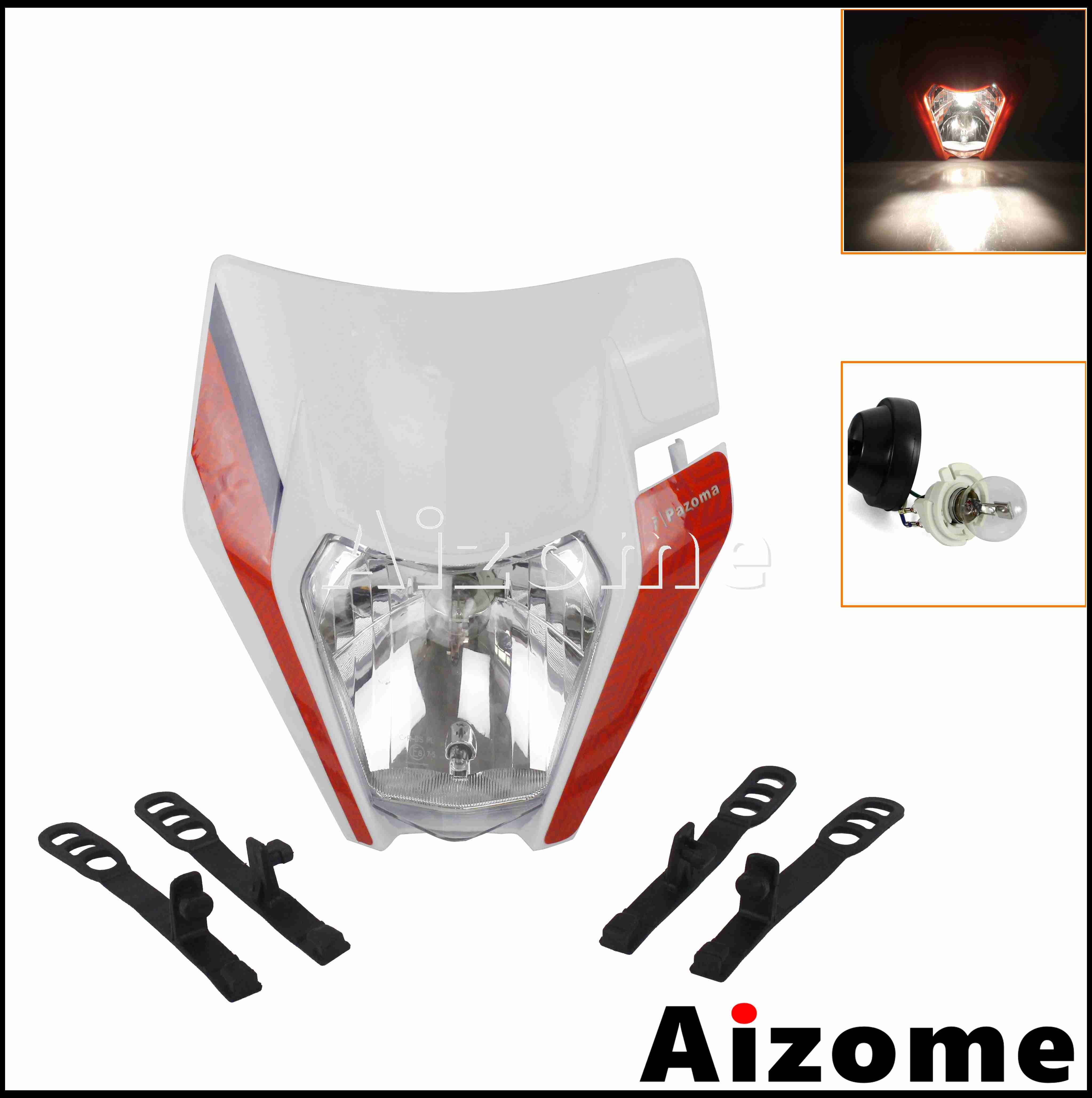 Feu avant Orange à LED E8, éclairage d'endurance pour Honda, Suzuki, Yamaha EXC, SX, XCW, CRF, XR, WR, Six jours: white 324 bulb