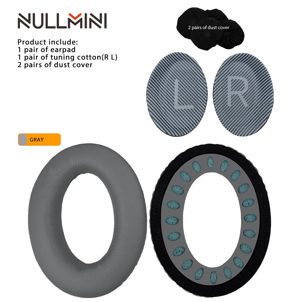 Nullmini vervangende leren oorkussens voor bose quietcomfort  qc35 qc35ii hoofdtelefoon hoofdband oorkap: Grijs