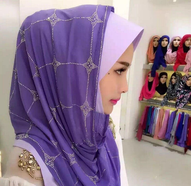 Muslim Scarf Middle East Austria drill Sets of head Female summer Scarf Hui Ethnic style Hijab #8139R0: Blue