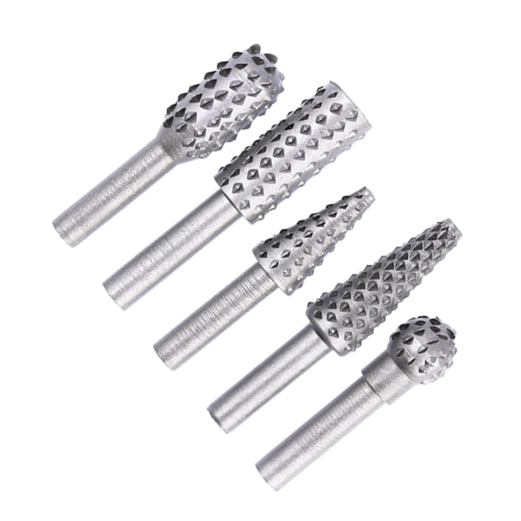 5 Pcs Rotary Craft Files 1/4" Shank Rotary Rasp File Rasp Burrs Wood Bits Grinding Woodworking Hand Tool
