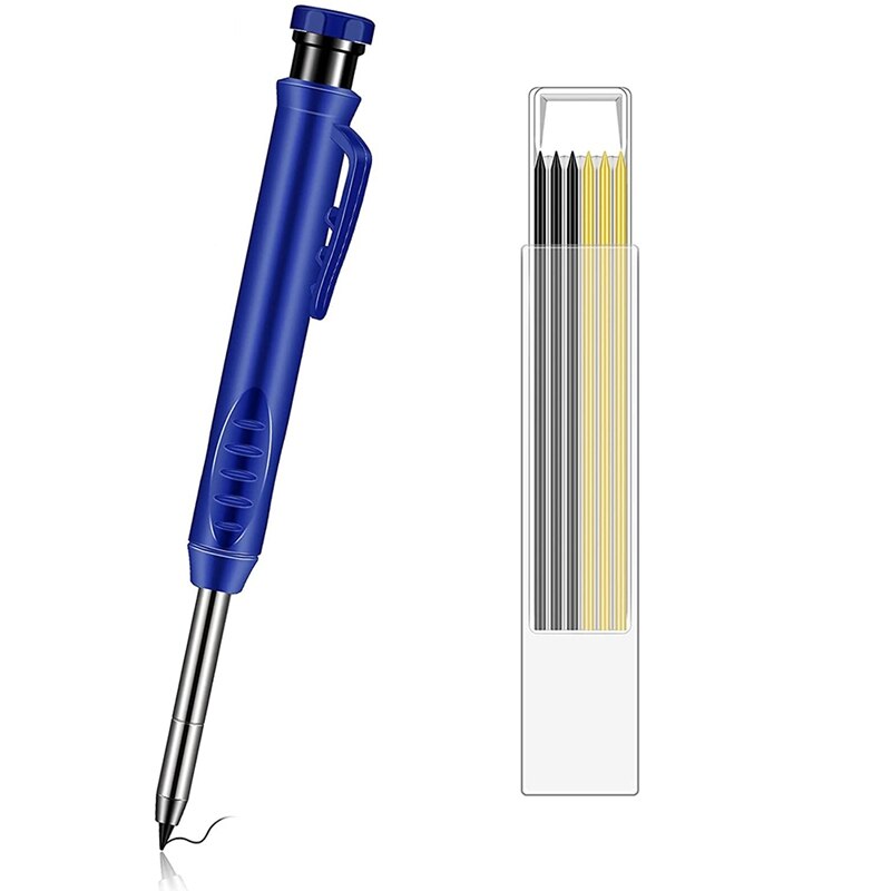Solid Carpenter Pencil Set Leads Built-in Sharpener Deep Hole Mechanical Marker Marking Pen Tool: black