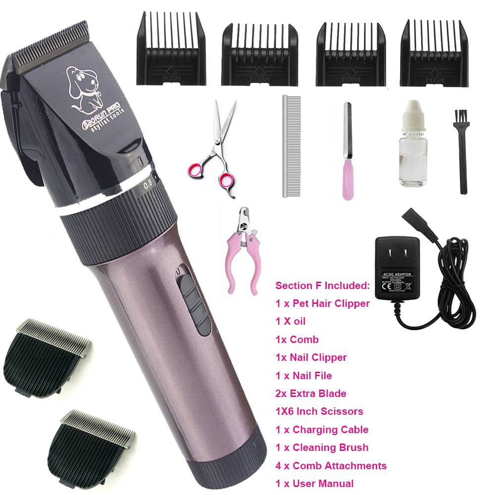Pet Hair Trimmer Electric Rechargeable Cat Clipper Grooming Cutters Powerful Shaver Machine For Animal 110-240V: Brown G
