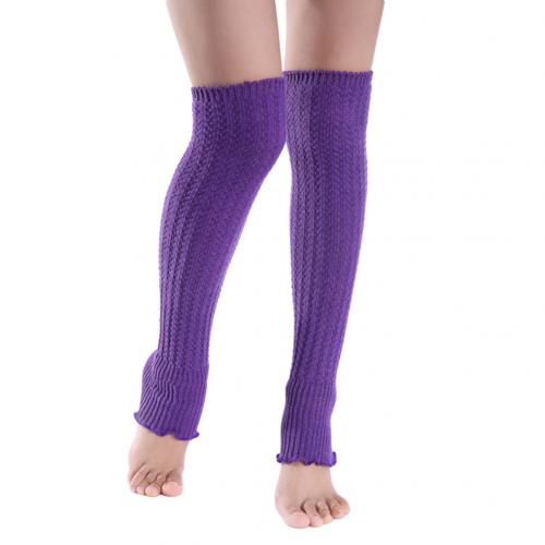 Chaussettes longues plissées pour femmes, couleur unie, tricotées, chauffe-jambes, personnalisées, confortables, chaudes, coupe-vent pour l'extérieur: Violet