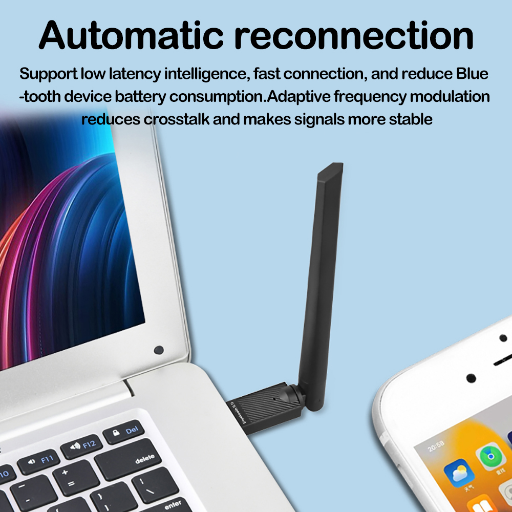 USB Bluetooth 6.0 Adapter Wireless Audio Receiver Transmitter for PC Mouse Keyboard Headphone Speaker Win 8.1/10/11 Driver Free