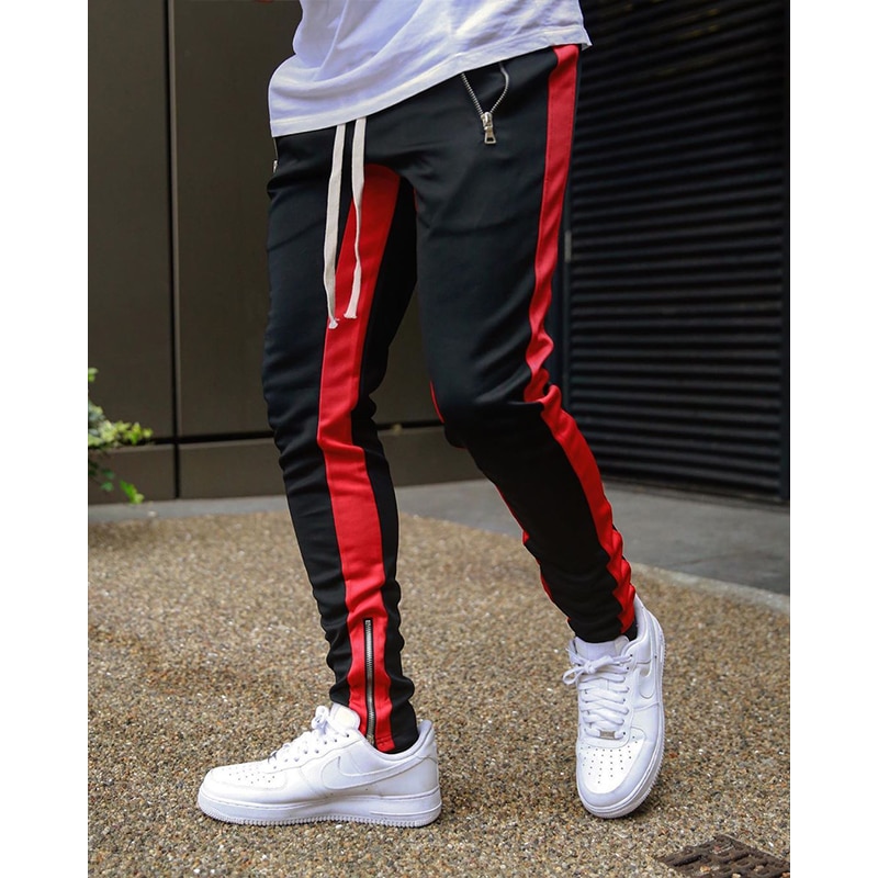 PUNEMY Side Stripe Letter Printing Hop Men's Trousers Pants Lace Up Joggers Pants Loose Streetwear Men Sweatpants