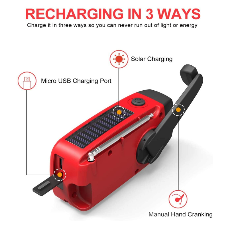 Radio portatile a manovella di emergenza AM/FM/NOAA multifunzionale Radio meteorologica Power Bank Ricarica solare con torcia a LED