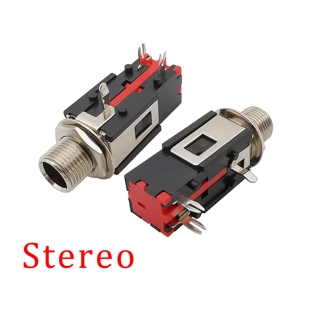 2Pcs 1/4Inch 6.35mm Connector 6.3mm 3 Pin Audio Stereo/Mono Phone Female Jack Headphone Socket Thread Lock Panel Mount Connector: Lavender