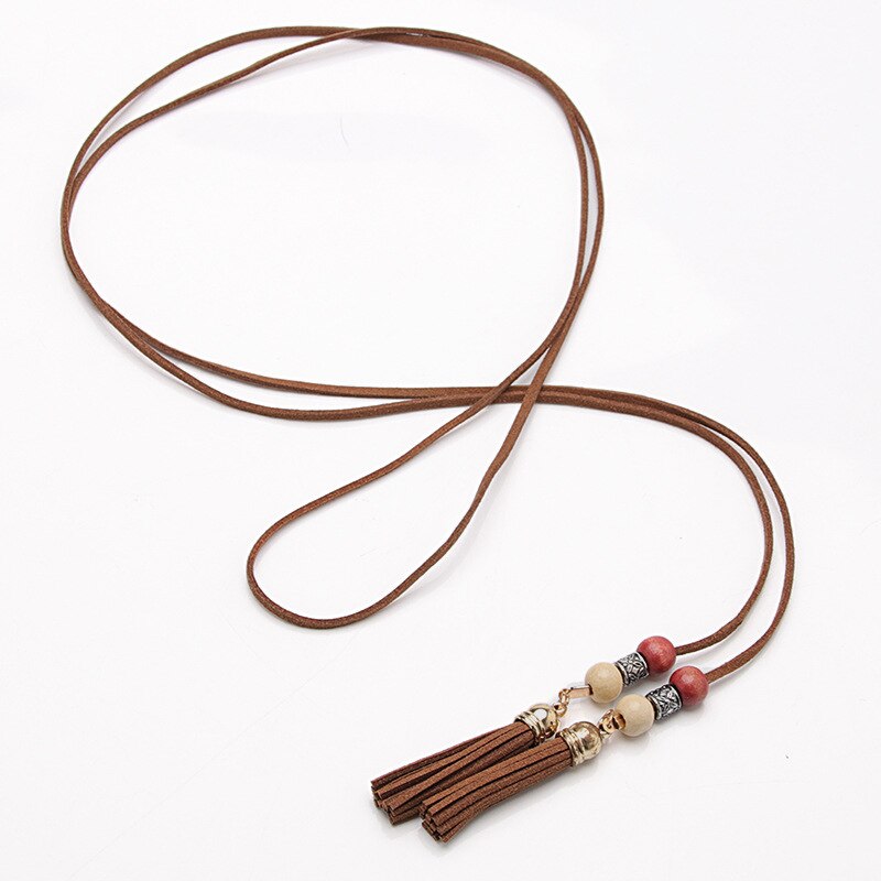 Nuevos cinturones de mujer, cadena de cintura estrecha con borla a la , cinturón para vestido, accesorios decorados con nudos