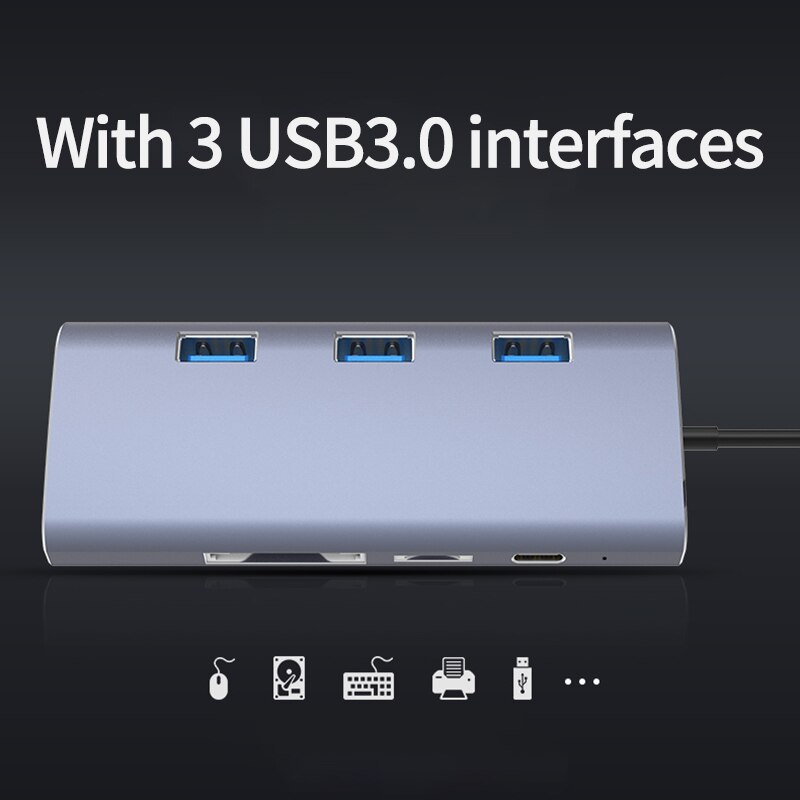 USB Type C HUB USB-C to HDMI 4K Gigabit Ethernet RJ45 USB 3.0 SD TF Card Reader PD Splitter Adapter for Mac Book Air Pro