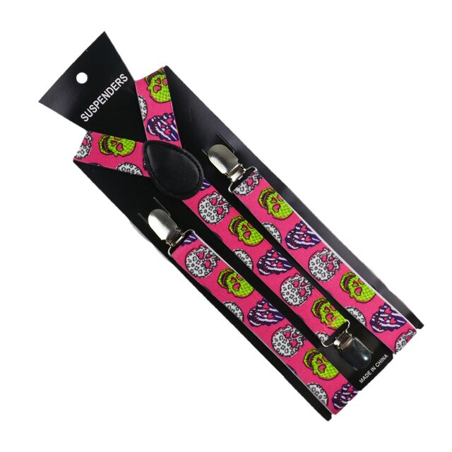 Bretelles pour hommes et femmes, bretelles réglables, avec crâne géométrique multicolore imprimé, 2.5: 11