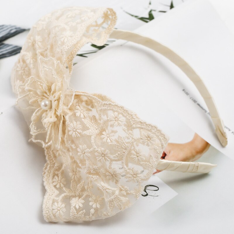 Kant Meisjes Haarbanden Voor Baby Big Bows Haar Hoepel Mesh Kinderen Prinses Hoofdband Baby Koreaanse Stijl Headwrap Wit