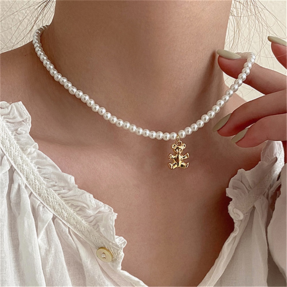 FNIO Y2K-collar con cuentas de flores para mujer, gargantilla de perlas cortas de colores bohemios, joyería femenina: Chapado en platino