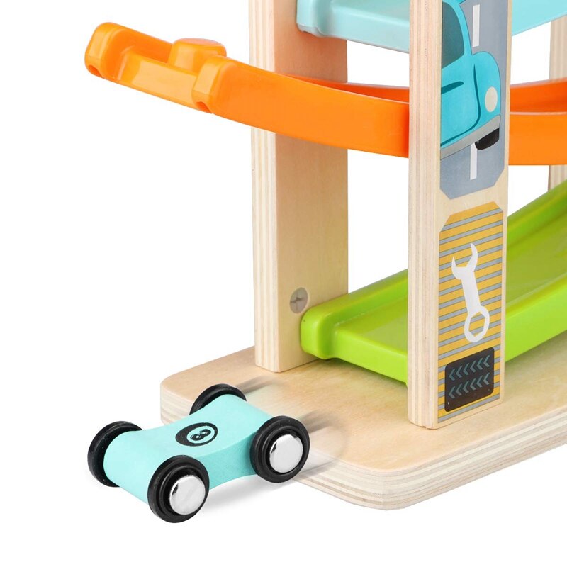 Baby bil leksak för 3-6 år gammal , 4 mini bil träspår ramp ramp racing spel, lämplig för pojkar och flickor