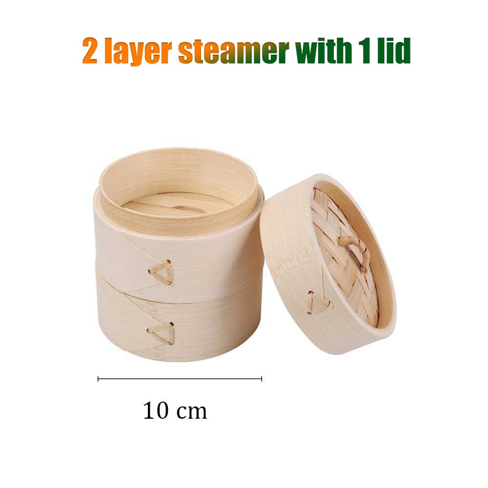 Bambus Dampf Dampfer Herd Korb Knödel Dim Sum Frühstück Gedämpfte Brötchen Knödel Eier Fisch Home Business Verwenden Hand Poliert: 10cm 2steamer 1lid