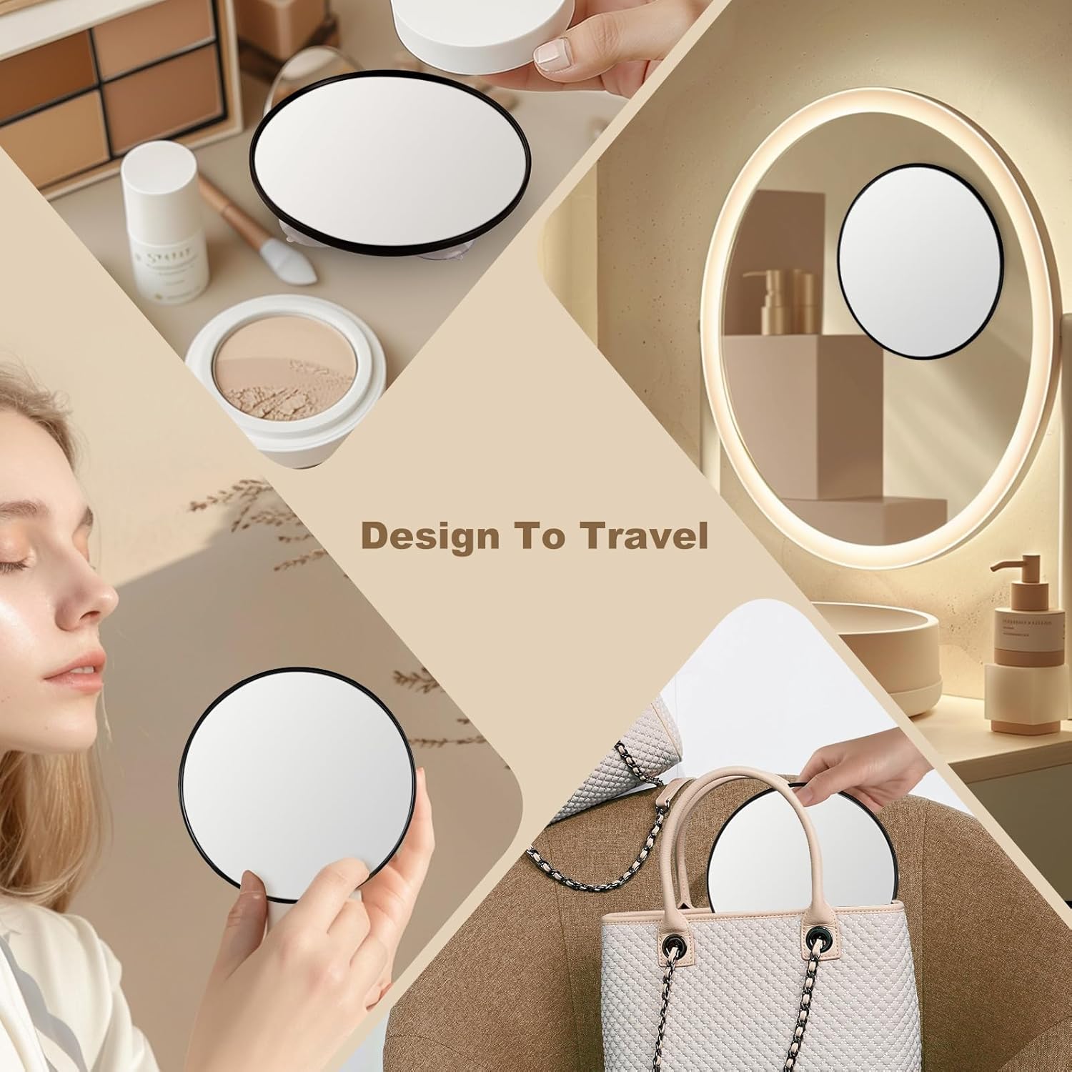 6" 15X Large Glass Magnifying Mirror with Three Suction Cups,Magnifier Travel Set,Perfect for Bathroom,Travel,Makeup,Eyebrow Sha