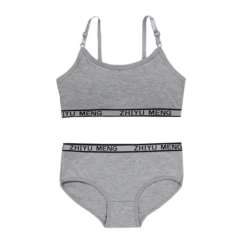 Set reggiseno per ragazze intimo per studenti in cotone regolabile senza spalline ad anello in acciaio reggiseni sportivi per bambini top per ragazze di 12 anni: Gray