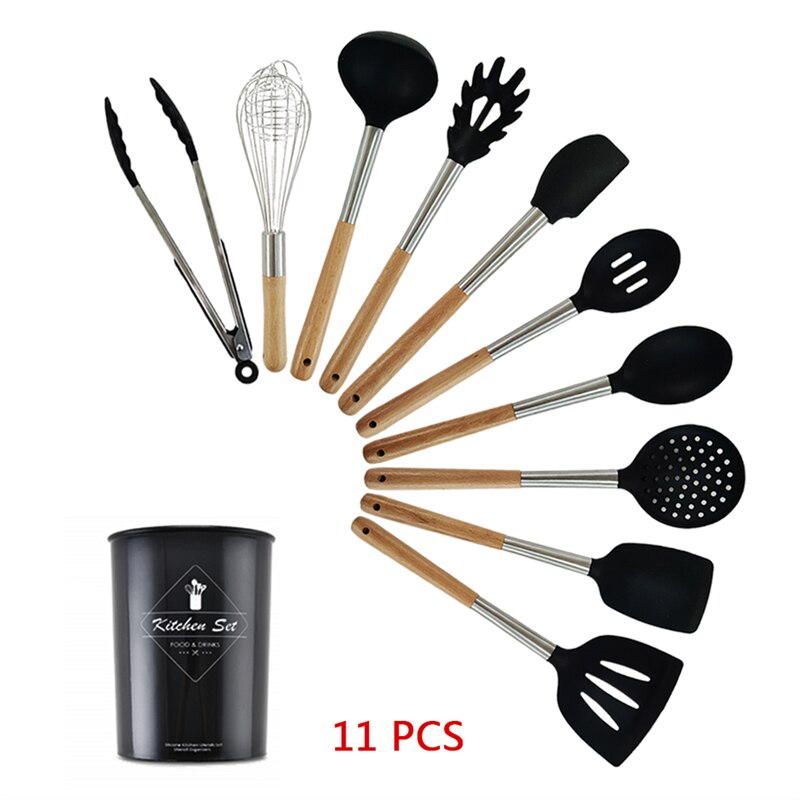 9/10Pcs Kitchen Set- Silicone Utensils Cooking Sets Non-stick Kitchenware Spatula with Wooden Handle Kitchen Tools Accessories: 3