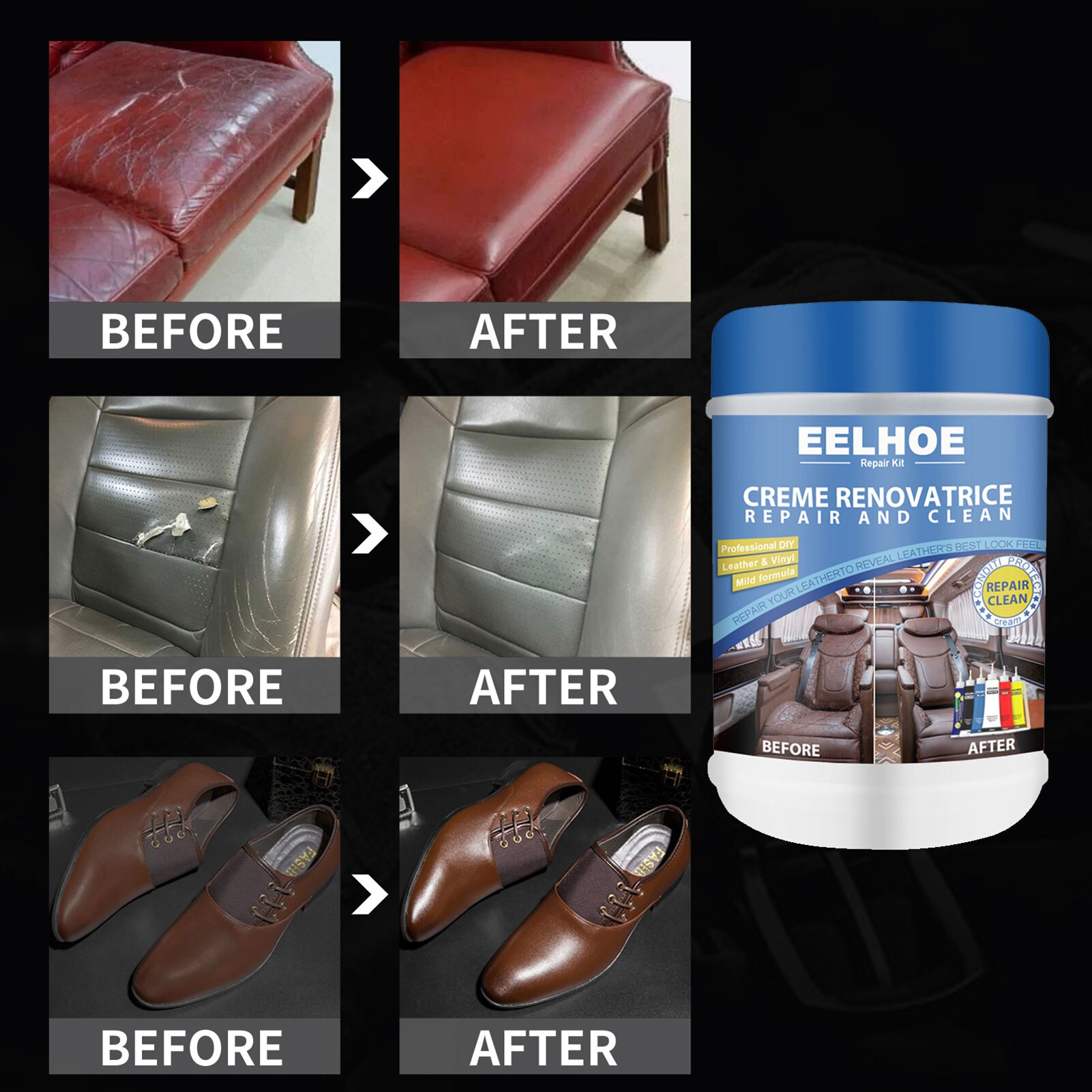 Kit de reparación de cuero, reparador de cuero roto, Color crema limpio, restauración para muebles, sofá, asiento de coche, sofá, zapatos
