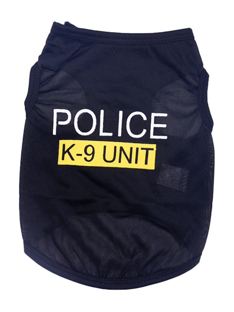 Kombinezon policyjny Cosplay ubranka dla psów czarna elastyczna kamizelka szczeniak T-koszula płaszcz akcesoria kostiumy odzieżbyć winnym ubrania dla zwierząt domowych dla psów koty: Xs