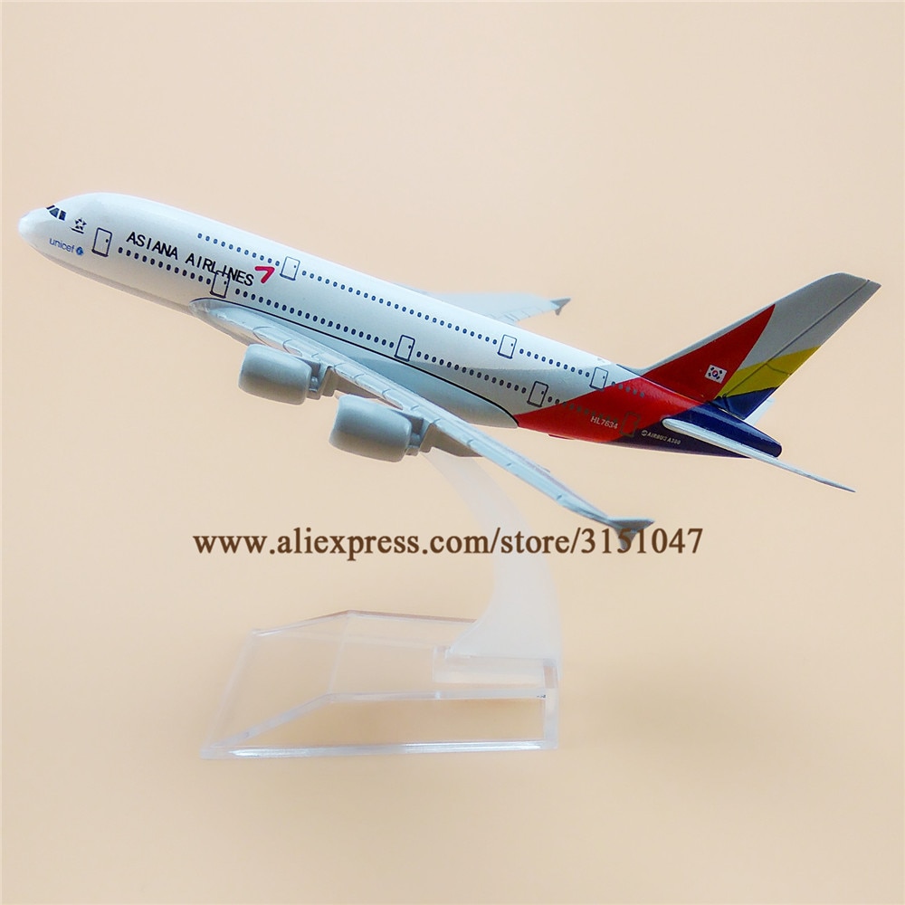 Alloy Metal Korean Air Asiana Airlines A380 Airplane Model Asiana Airbus 380 Airways Plane Model Stand Aircraft Kids 16cm