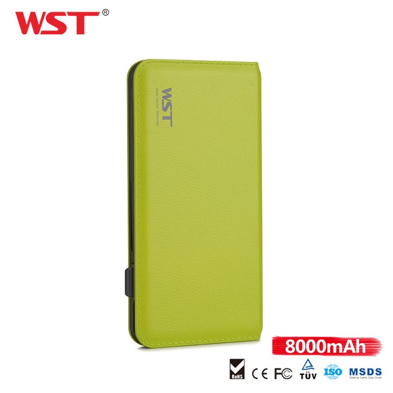 Wst Quick Charge Powerbank 8000Mah Ultra Dunne Externe Draagbare Batterij Met Ingebouwde Kabel Voor Ios Android Caricatore Portatile