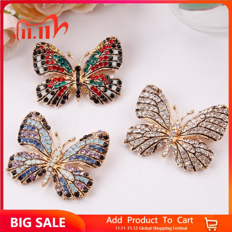 Broche papillon en cristal coloré pour femmes, strass, épingles pour Hijab, de noël bijoux à bricoler soi-même
