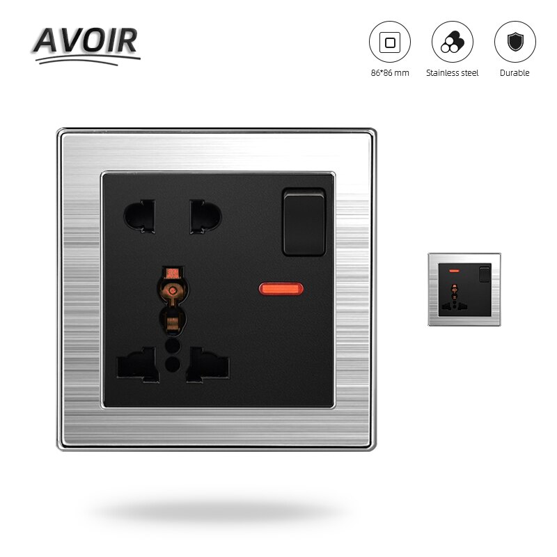 Avoir Universal Socket Multifunction 3 Hole 5 Hole Socket Power Wall Socket Switch Control Socket Stainless Steel Panel