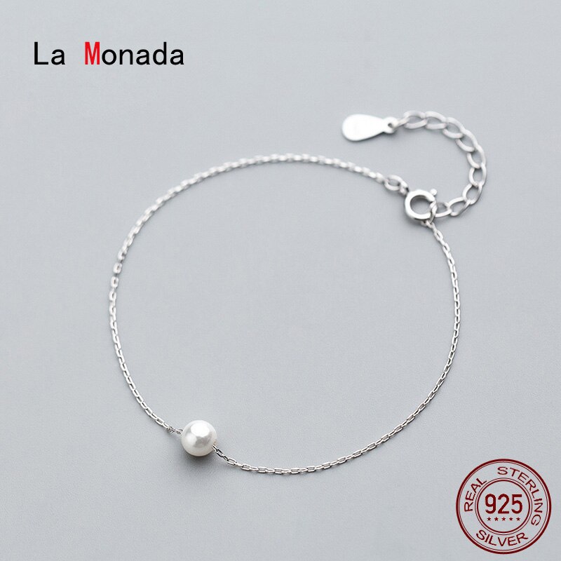 La monada prata fina 925 jóias pulseira feminina mulher imitação pérola corrente minimalista pulseiras para mulher prata 925 esterlina