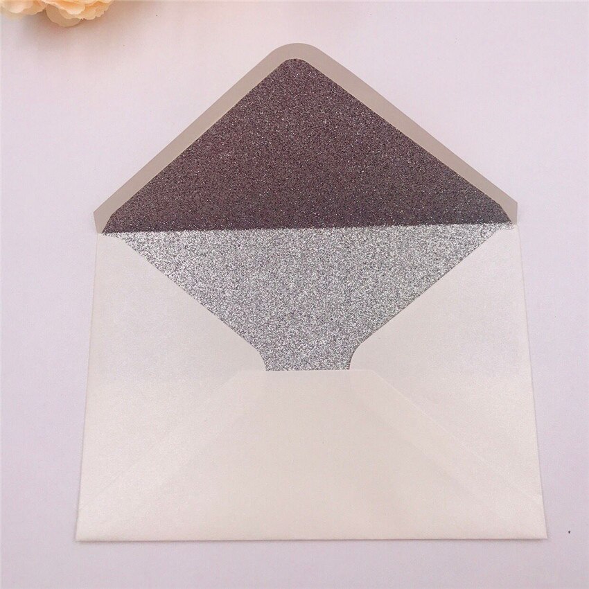 25pcs 13x19cm Iridescent shimmer Card Paper Wedding Invitation Card Envelope Rectangle Pearlescent Glitter Envelope Celebration: silver / 13x19cm white
