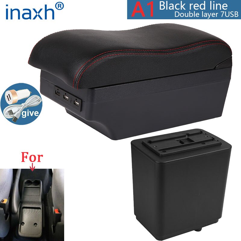 For Citroen Berlingo Armrest Retrofit parts For Peugeot Partner tepee Car Armrest Storage box car accessories Charging USB LED: A1 Black red 7USB