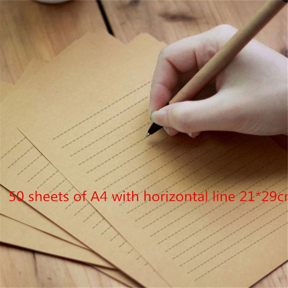 50 Pcs/set Blank Letterhead Nostalgic Retro Kraft Paper Stationery Printing Thick Letter Paper A4 / A5 / B5 Size Horizontal Line: F