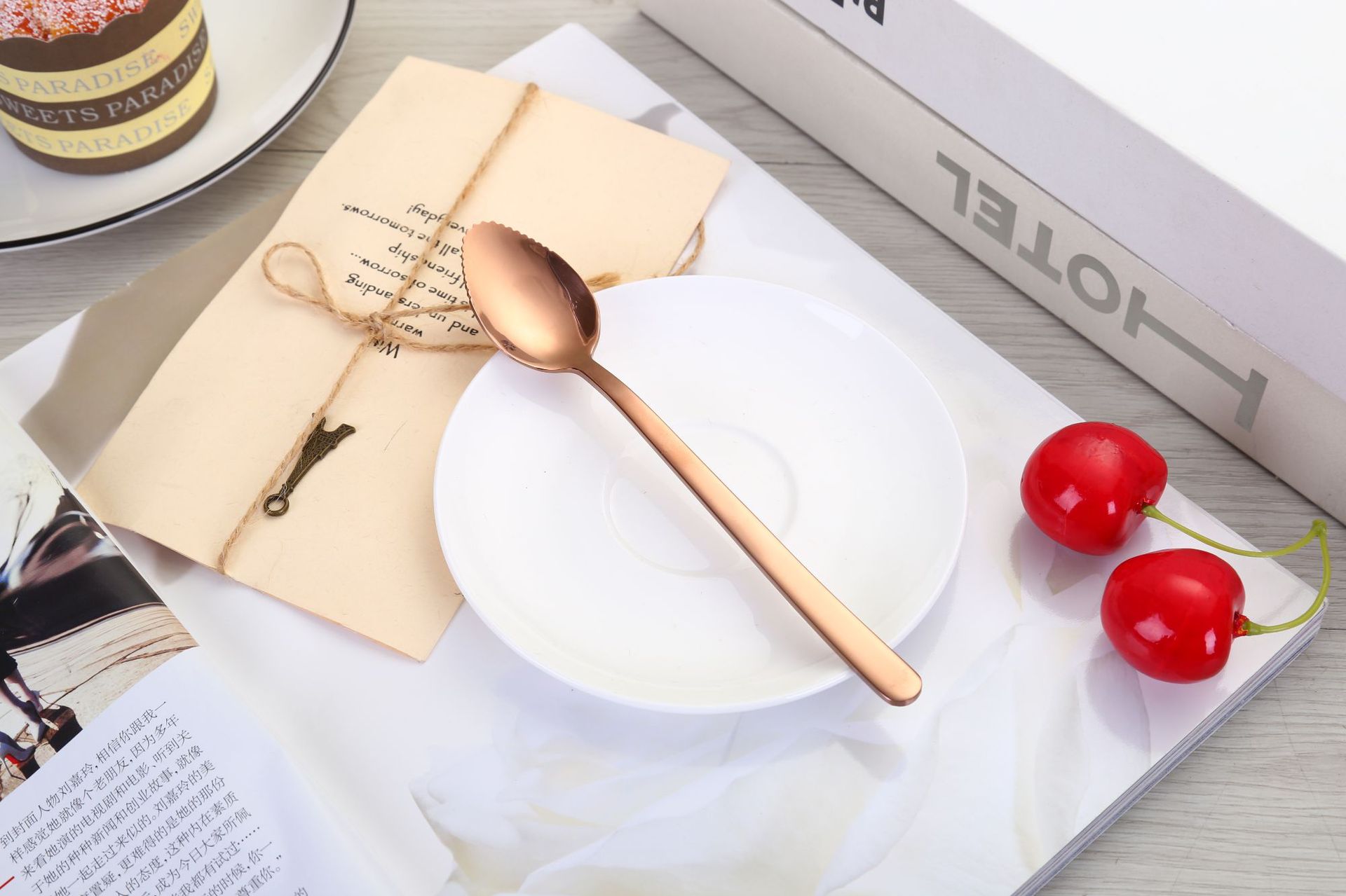 Stainless steel fruit puree spoon baby food supplement scraping mud spoon kids spoon mini spoon: Rose gold