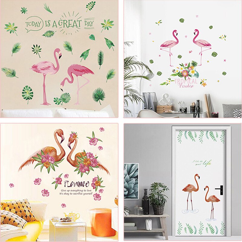 Fantastiska flamingo fågel väggdekaler för bar butik sovrum konst barnrum väggdekor heminredning gör-det-själv tecknad safari pvc väggmålning