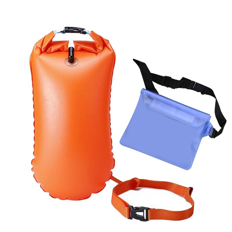 Inflatable Life-saving Bag Adult Double Airbag Buoy Bag Handles Float Drifting Storage Swimming Bag with Waterproof Phone Bag