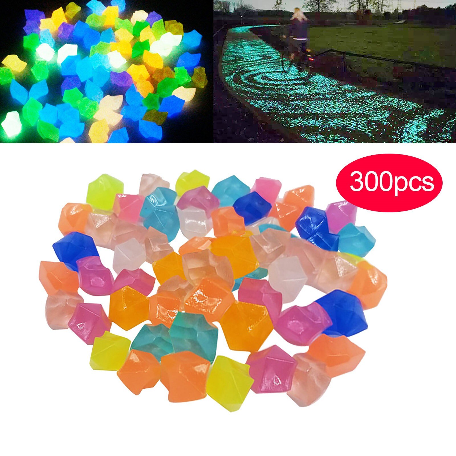 300 Pcs Garden Decor Luminous Stones Glow In Dark Decorative Stones Rocks for Walkways Garden Path Patio Lawn Garden Yard Decor