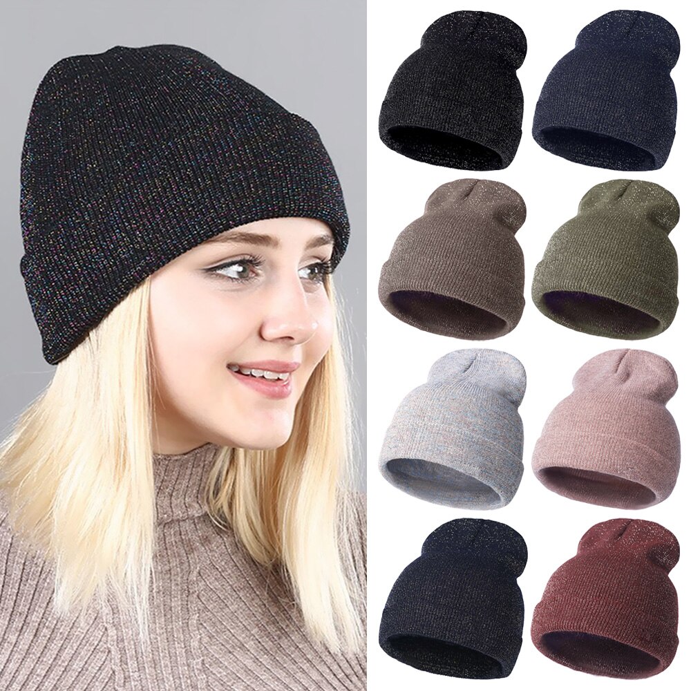 Gorro de invierno cálido de oro bronceado para mujer, gorro de punto térmico para mujer, gorros de punto de algodón de Color sólido Hip Hop para mujer