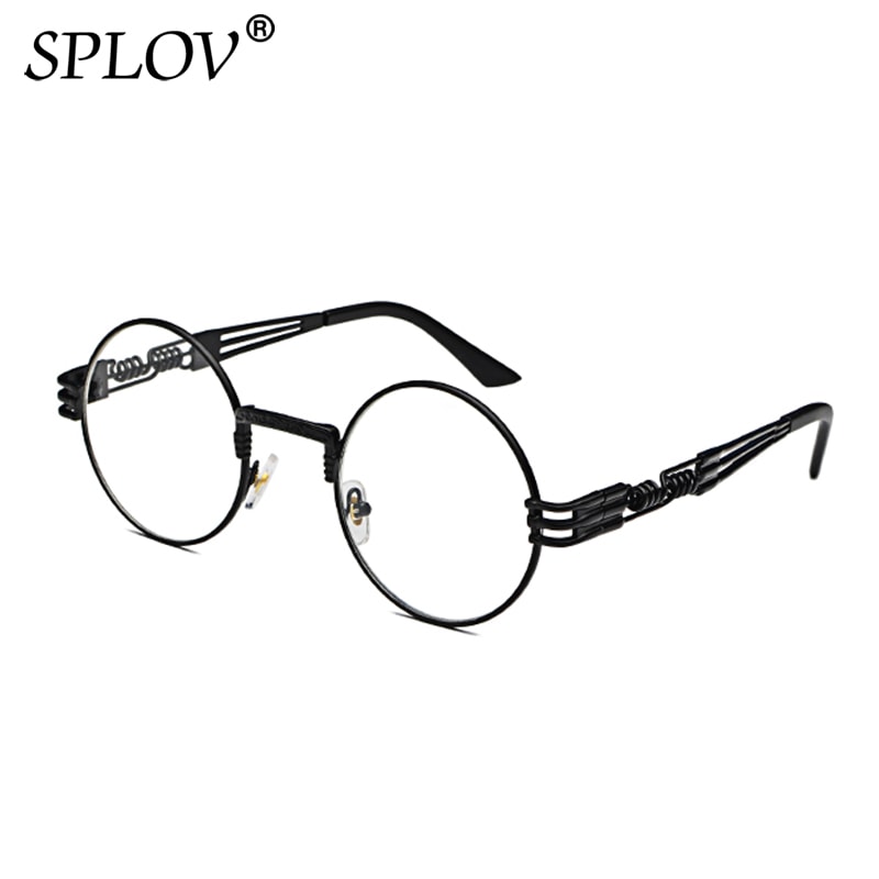 SPLOV Retro Steampunk Round Metal Sunglasses for Men and Women Double Spring Leg Colorful Eyewear UV400: N12 BrightBlack Flat