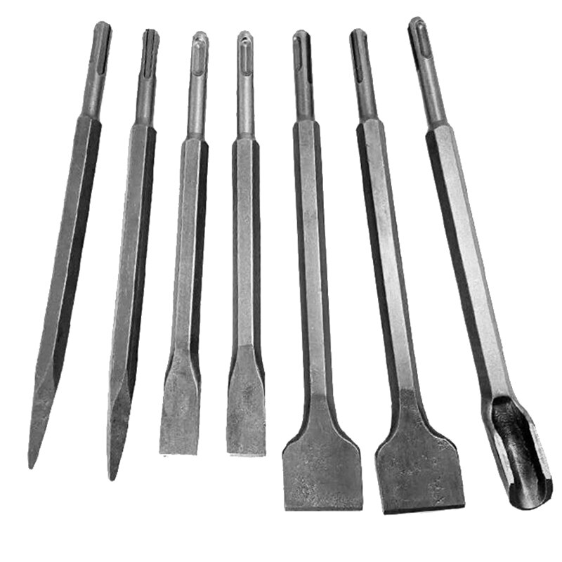 SHGO -7Pcs Sds Plus Chisel Set Point Groove Gouge Flat Chisels Electric Hammer Chisel Concrete/Brick/Wall/Tile Slotting Dri