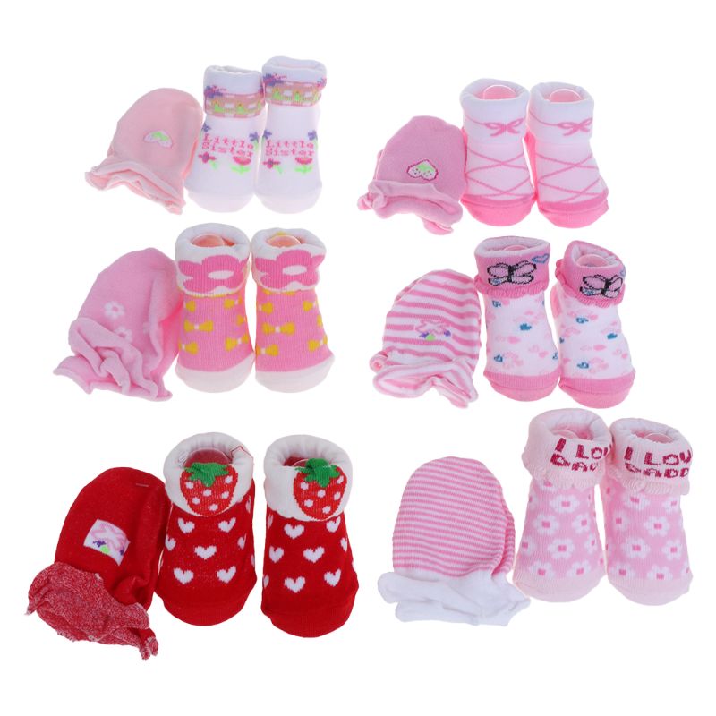 Set di calzini in cotone per bambini calzini per bambini appena nati + guanti antigraffio ragazzi ragazze regalo per bambini calzini per bambini guanti prevenire graffi viso: Colore rosa