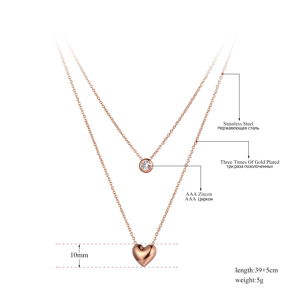 Lokaer-collar con colgante de corazón de doble capa para mujer, gargantilla de acero inoxidable con cadena de cristal de CZ, N20149