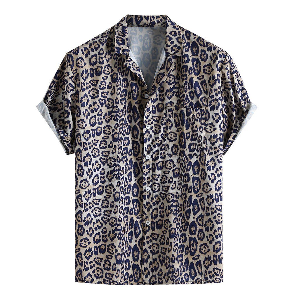 Zomer Shirts Voor Mannen Streetwear Korte Mouw Heren Shirts Casual Luipaard Hawaiian Afdrukken Shirt Blouse Mannen Chemise Homme: Blauw / M