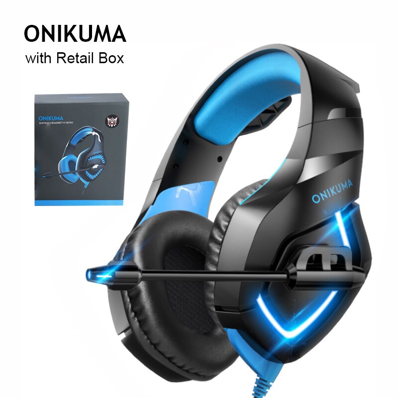 ONIKUMA k1-b zestaw słuchawkowy Stereo do gier przewodowe słuchawki gamingowe do laptopa Mac PC PS4 Xbox One Nintendo z mikrofonem LED Lights: Black blue with box