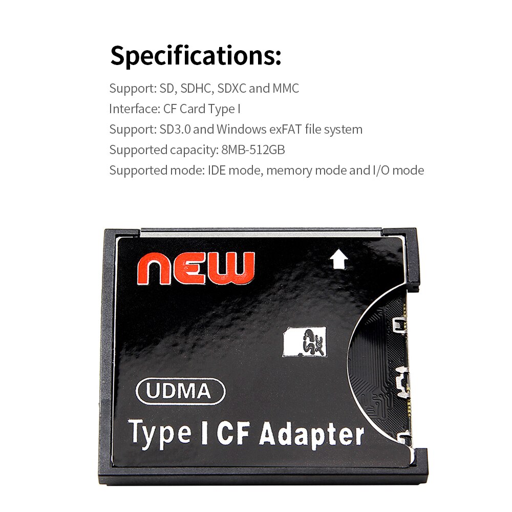 Sd Naar Cf Card Adapter Sd Naar Compact Flash Type I Card Converter Geheugenkaartlezer Ondersteuning Wifi Sd-kaart tot 512Gb Geheugen