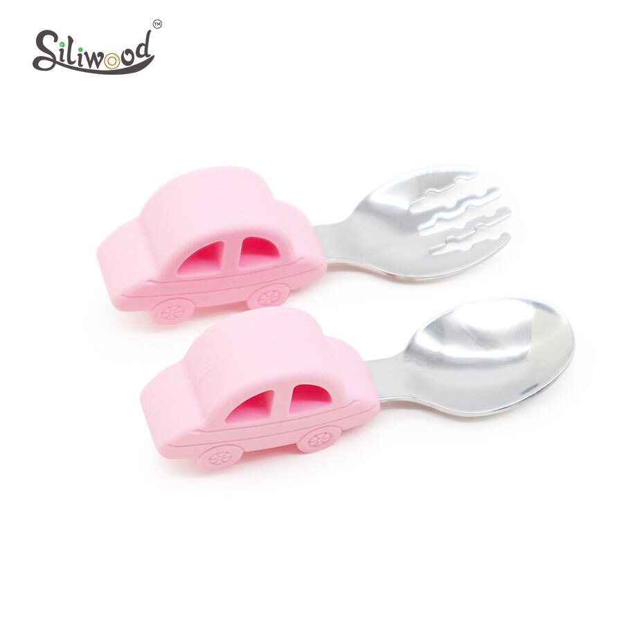Vauvan astiat silikonilautanen imutarjotin liukueste minimatto taapero astiasto lasten astiasto lasten vauvanruokien syöttökulho: Vaaleanpunainen haarukka lusikka