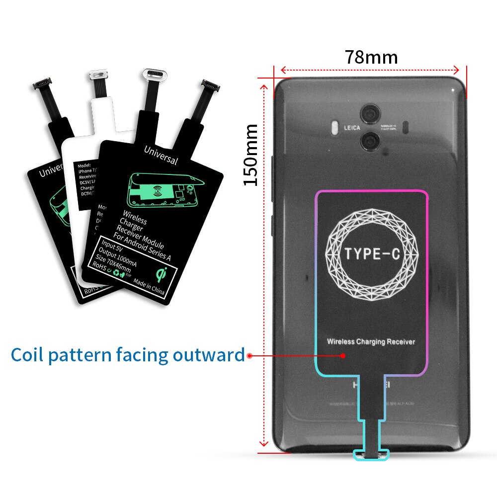 Jusfyu Draadloze Opladen Connector Voor Verlichting 7 6 6 S 5 Micro Usb Android Type C Universele Qi Draadloze Oplader adapter Ontvanger